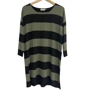MASAI Tunic Green & Black Large Stripe Tunic Side Slits Stretchy Soft SZ Medium
